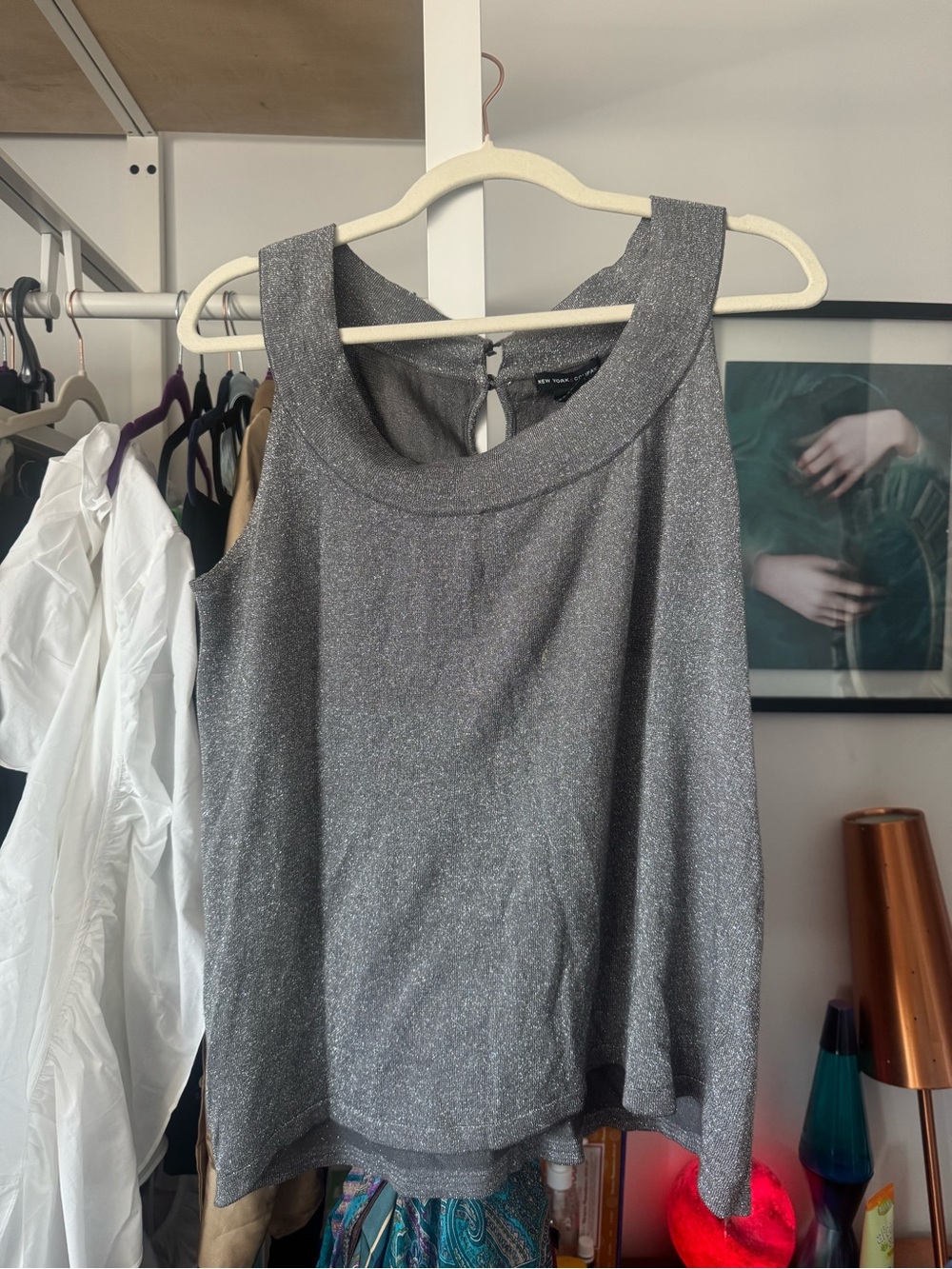 New York & Company Metallic Silver Sleeveless Tank XL